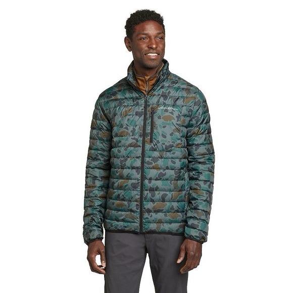 Eddie Bauer Stratustherm Down Jacket Mens XL Green Camo 650 FP Puffer Coat